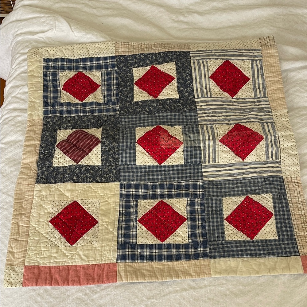 Rare vintage Ralph Lauren Patchwork Quilt Euro pillow case with Red and Blue